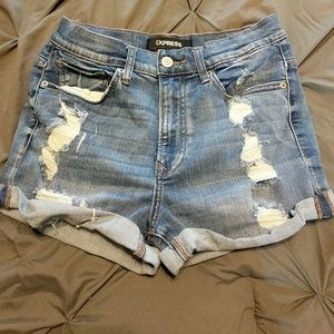 Express high rise denim shorts.